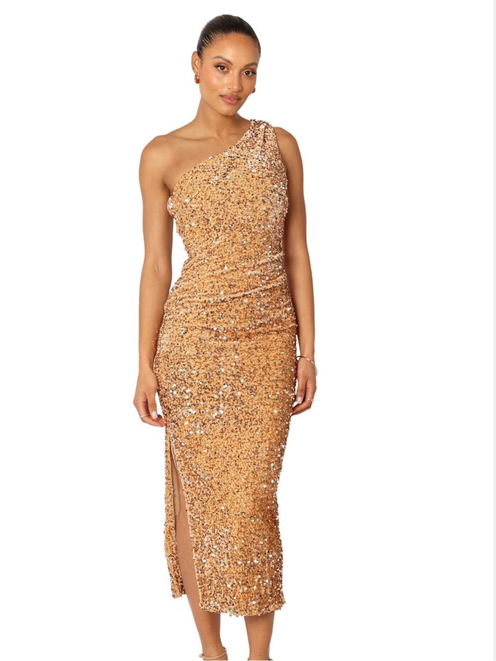 NWT Petal & Pup Kiki One Shoulder Midi Dress - Gold